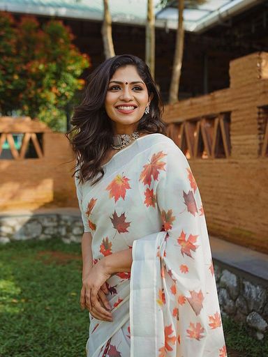Maple digital print silver tissue saree | Code TS110 kbb