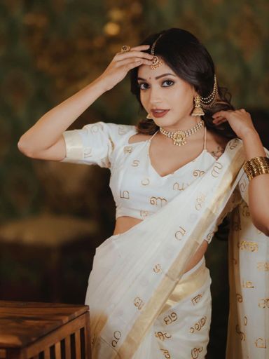 Malayalam Akshara Mala embroidered cotton saree | Code TS117 kbb