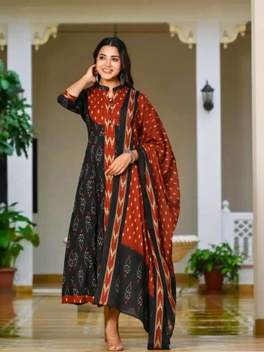 Pure cotton Beautiful Printed With Havy Hand Work Anarkali Kurta set | Code K319 khh
