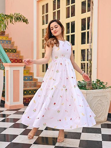 Azure multi flower Cotton printed gown | Code M181 stt