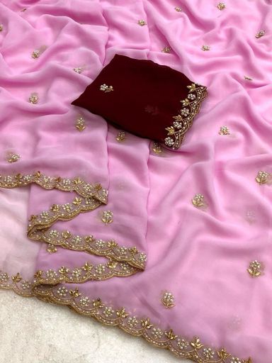 Georgette work SAREE | Code AS486 rdd