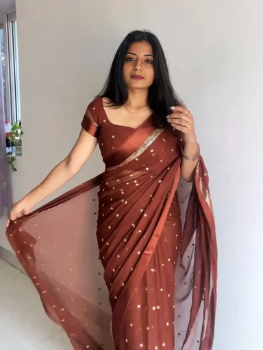 Viscose Georgette with satin butta saree | Code AS510 pj