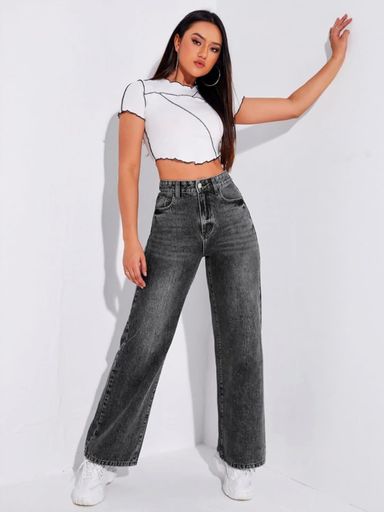 High Waist Wishker Wash Wide leg Denim | Code AK123 