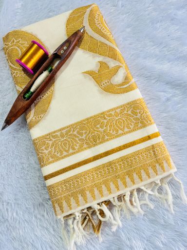 Handloom Replica cotton mango weave saree with handloom tussles | Code TS123 kbb