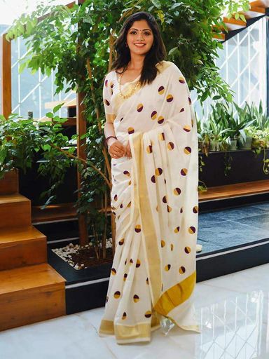 Cotton half and half polka dots saree | Code TS124 kbb