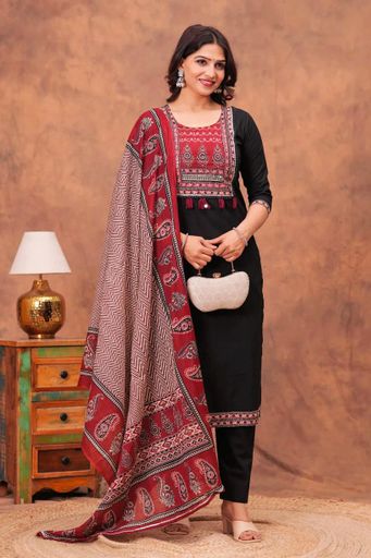 Cotton straight kurti,pant, dupatta set | Code K349 hk