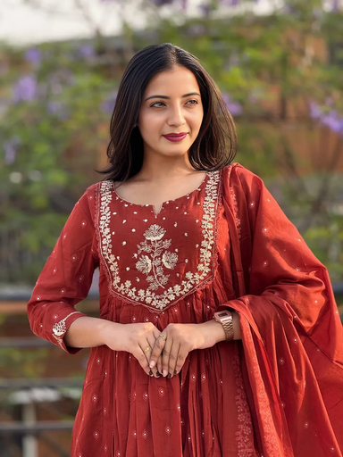 Embroidered work anarkali kurta set | Code K350 hk