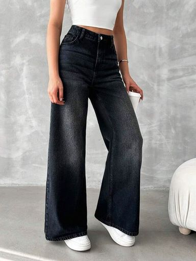 High Waist Wishker wash Super Wide leg Denim | Code AK130