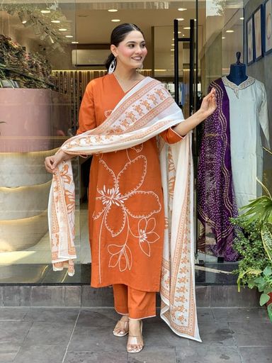 Beautiful Heavy Full Front Embroidery work with Lace Suit Set | Code K375 ST