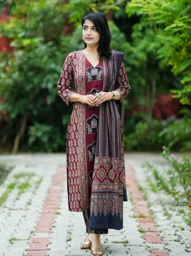 Kalamkari Ajrakh Heavy Cotton Kurti set | Code K379 ST