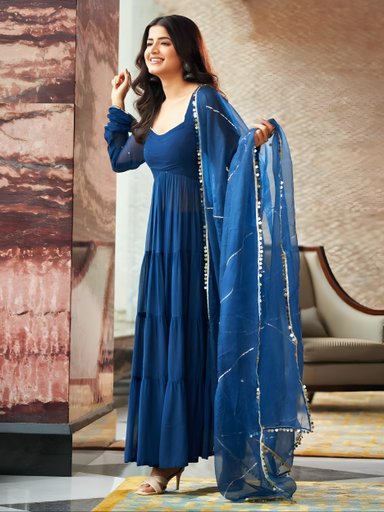 Pure Georgette Anarkali gown with huge flair | Code D250 GR