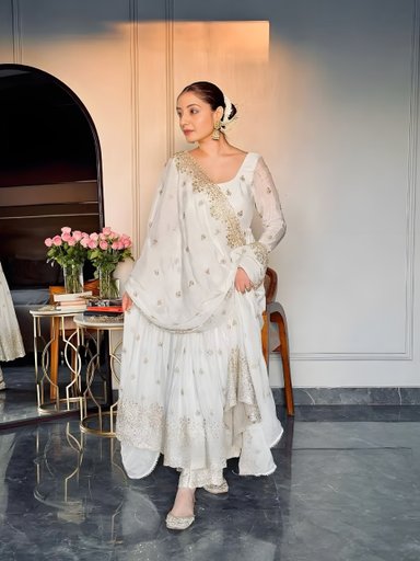 Elegant Heavy Chinon Silk Gown -Pent  Dupatta Set | Code D253 CHT