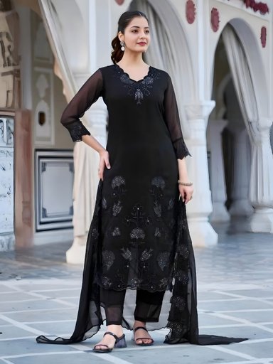 BLACK BEAUTY FOX BLOOMING GEORGETTE KURTI SET | Code D259 RY