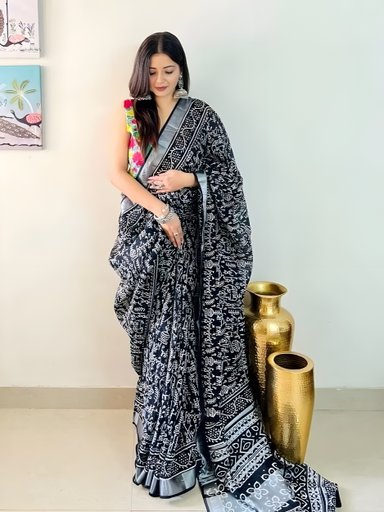 Trending Linen With *Silver Jari Patta saree | Code AS551 JFB