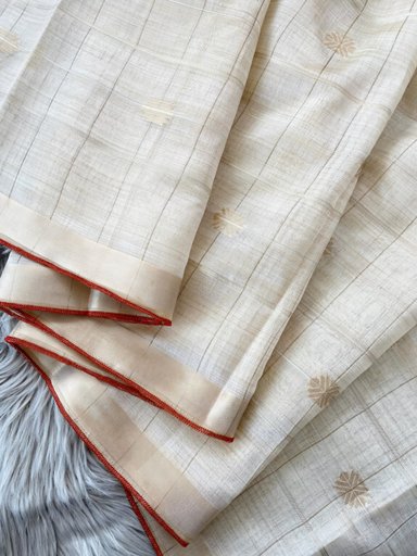 Off-White Kerala Cotton Tussar Silk Saree | Code TS133 GH