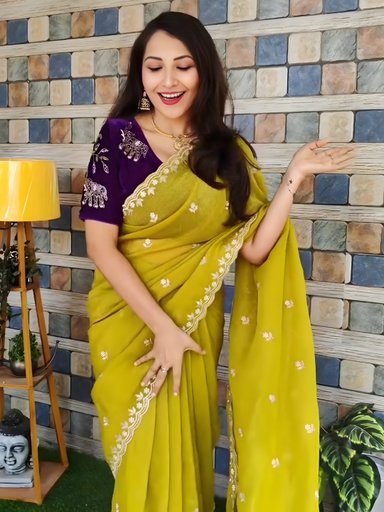 Beautiful Embroidery& Moti Work Candy Crush Silk saree | Code AS517 pj