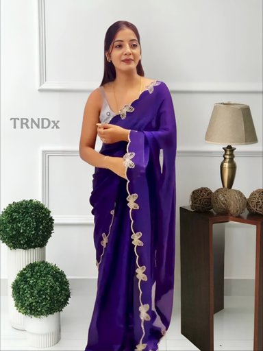 SPACE SILK BUTTERFLY DIAMOND WORK SAREE | Code AS579 RD