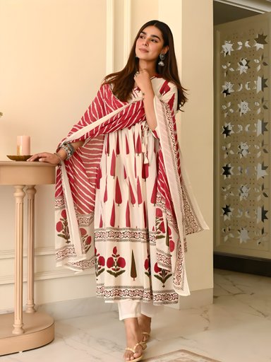 Beautiful pure cotton Lahriya Design Suit set | Code K387 RY