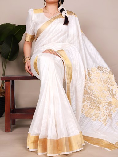Onam special raw silk saree | Code TS135 GR