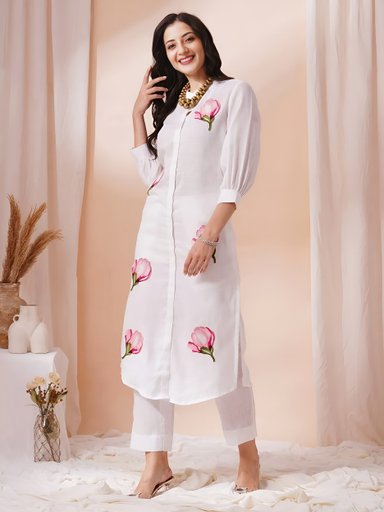 Beautiful white Floral simple suit set | Code KD204 ST