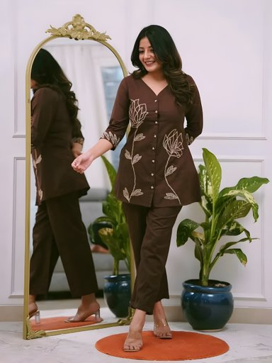Beautiful embroidery work pure cotton coord set | Code KD205 ST