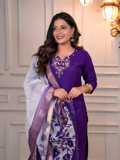 Premium Roman silk Designer kurti set | Code D275 GR