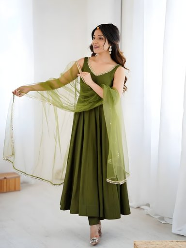 Beautiful Pure romansilk Chanderi FULLY FLAIR ANARKALI SET  | Code D278 GR