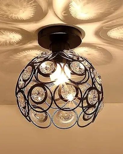 Homesake® Metal Dual Ring Crystal Flush Mount Ceiling Light – Elegant & Modern Design