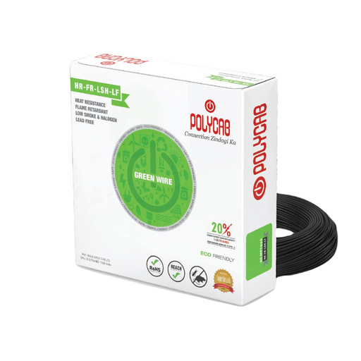 Polycab Green Wires HR-FRLS-H-LF PVC Insulated Single Core Wire, 4 sq.mm - 180 m, Black