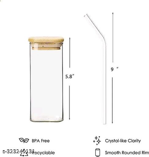 Crockery Wooden lid Sipper, Random Print Square Glass 