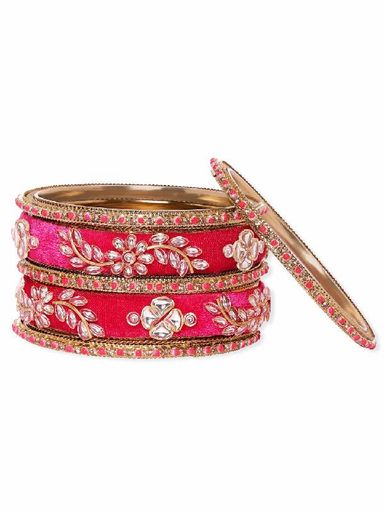 Magenta Fabric Beaded Bangles