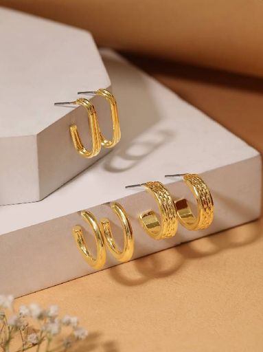 Set of 3 Geometric Half Hoop Earrings