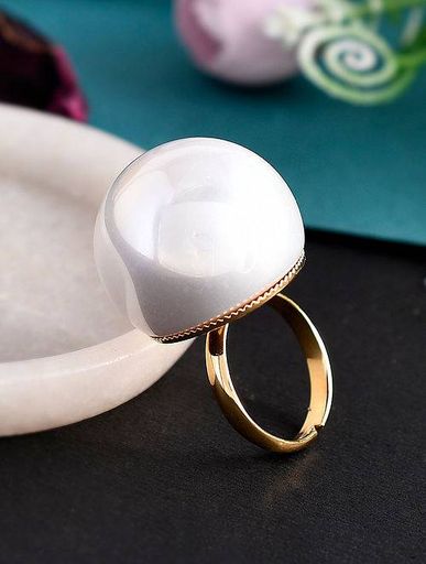 White Gold Tone Pearl Adjustable Ring