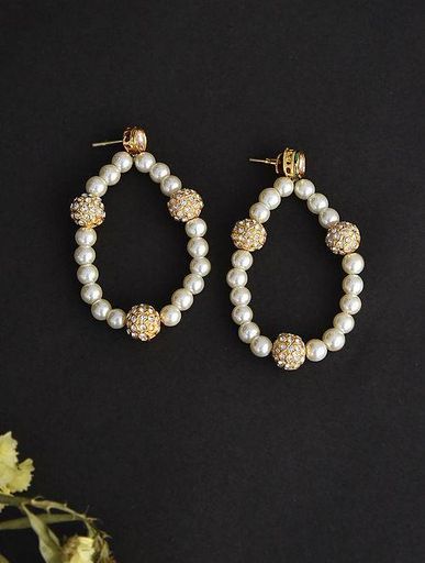 Gold Tone Kundan Pearl Earrings