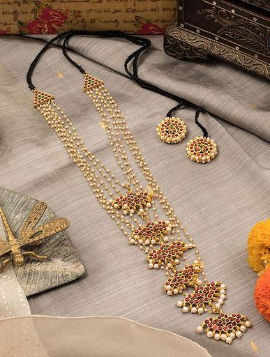 Red Green Gold Tone Temple Necklace