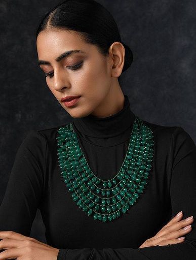 Green Beaded Layered Necklace 
