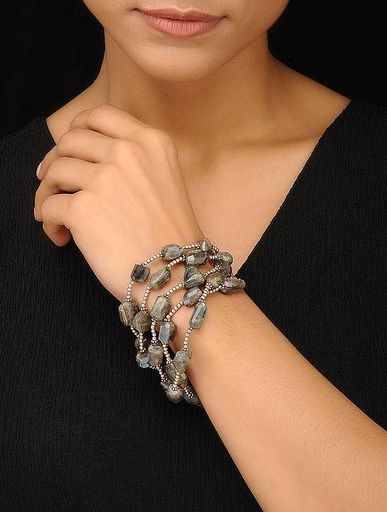 Labradorite Beaded Silver Bracelet