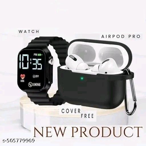 Stylist Watch with Airpod ProTrue Wireless Bluetooth Earphones with 3 Hours of Playtime