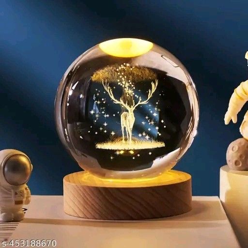 Night Lamp with Base for Living Room Ornament Solar System Fantasy Decoration LED Colorful Lighting Touch Base Moon Light (Deer)