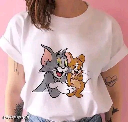 Hesha ClickWell Anime Printed White Color Short Sleeve Rou...