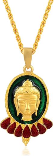 Memoir Brass Goldplated Green Halo Lord Buddha Pendant Men Jewellery Women pendant (PCOM4425)