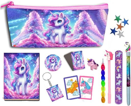 Neel® Unicorn 12 in 1 Purple Stationery Gift Set for Girls, Unicorn All Stationeries Birthday Gift for Girls Return Gift Party Favor Gift Navratri Gift Unicorns Cute School Stationery
