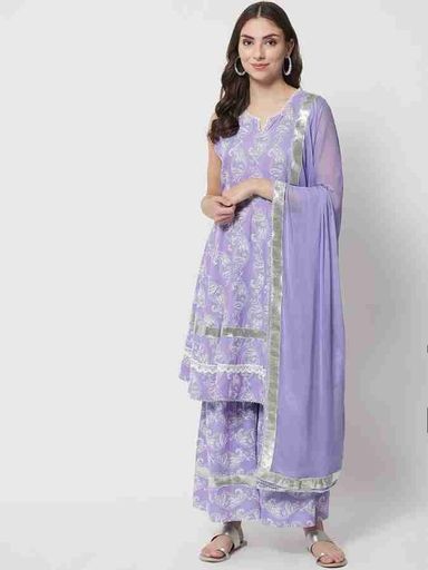 Lavender Embroidered Kurta Set with Dupatta