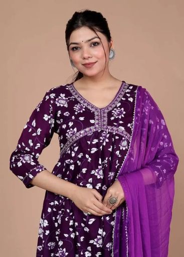 Purple Floral Kurta Set with Dupatta