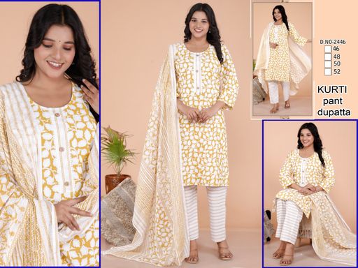 Yellow & White Printed Cotton Suit Set