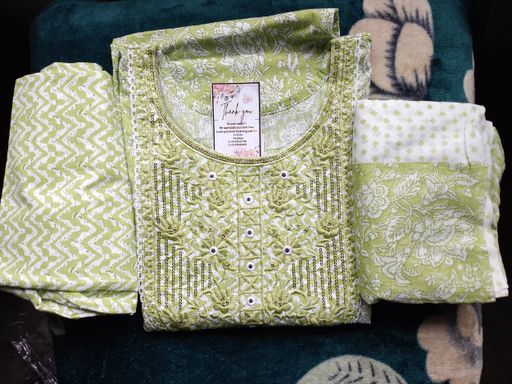 Green Embroidered Cotton Suit Set