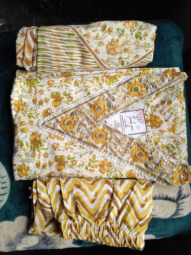 Floral Cotton Suit Set with Embroidered Dupatta