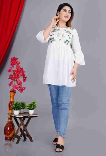 White Embroidered Peplum Top