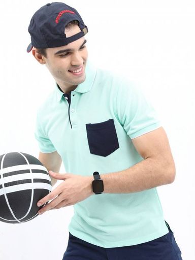 Men Sea Green Solid T-shirt