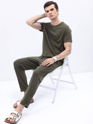  Men Olive Slim Fit Track Pant
